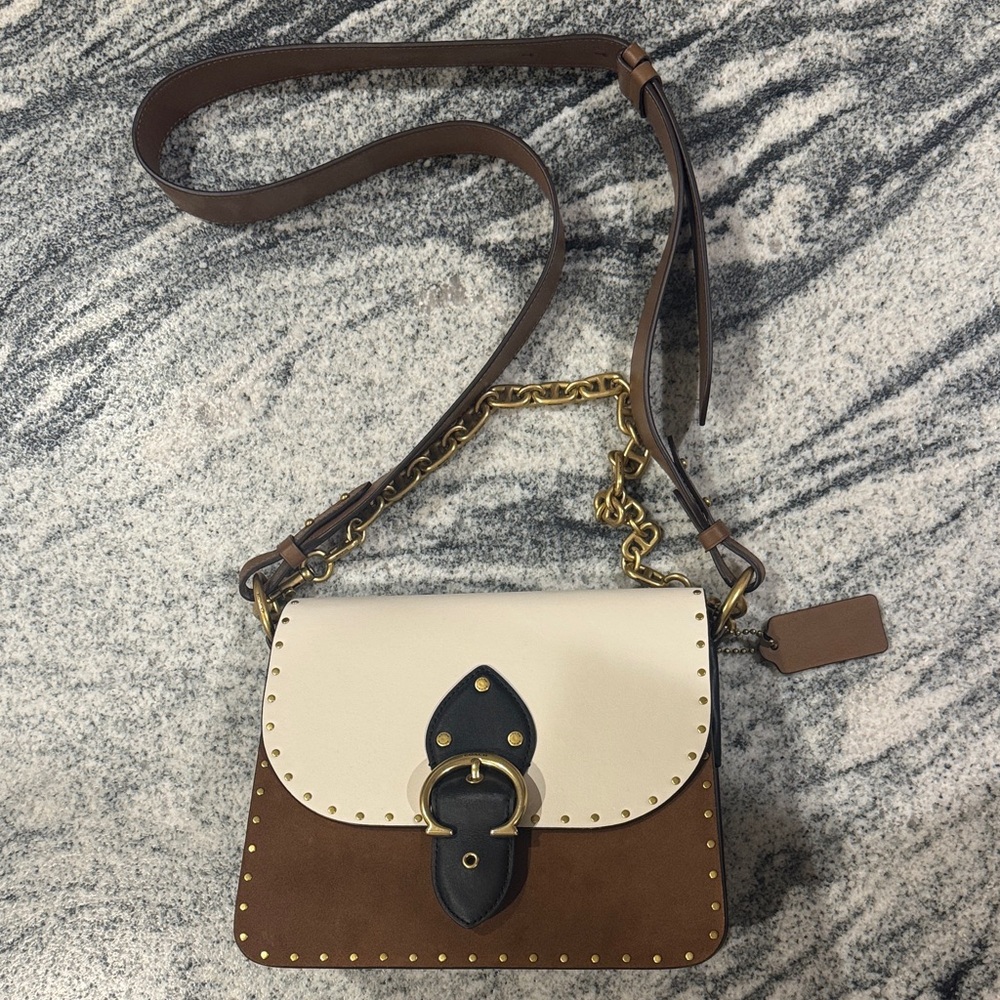 Coach Two-Tone Leather & Suede Crossbody Bag - Cream, Brown & Black